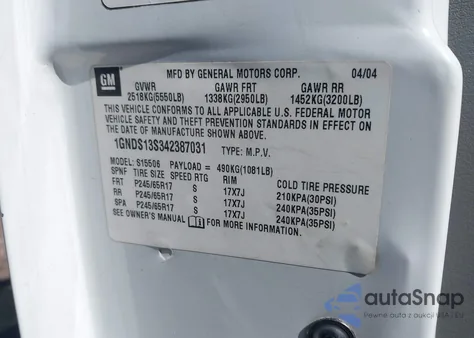 2005 Chevrolet Trailblazer Lt из США, поврежденный, VIN 1GNDS13S352154798